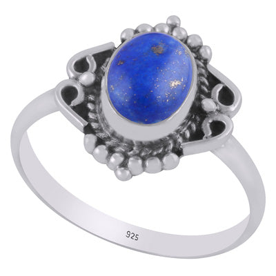 Stunning Twisted Wire & Rawa Work Around Lapis Oval Shape 925 Sterling Solid Silver Ring - R3403546-6