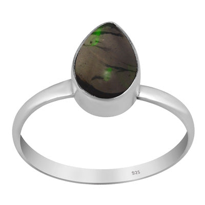 Plain Collet Natural Ethiopian Black Opal Pear Shape 925 Sterling Solid Silver Ring - R3403547-13