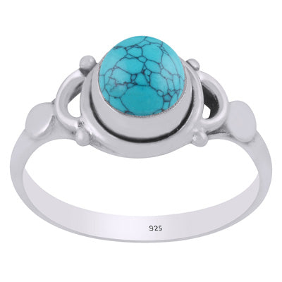 Beautiful Handwork Around Turquoise Round Shape 925 Sterling Solid Silver Ring - R3403549-3