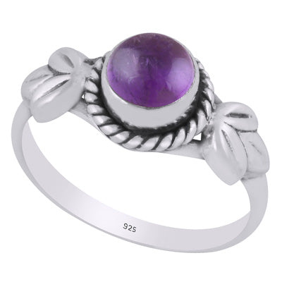Alluring Twisted Wire Work Around Amethyst Round Shape 925 Sterling Solid Silver Ring - R3403550-1