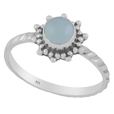 Classic Rawa Work Around Aqua Chalcedony Round Shape 925 Sterling Solid Silver Ring - R3403555-10
