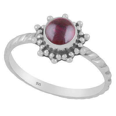 Classic Rawa Work Around Garnet Round Shape 925 Sterling Solid Silver Ring - R3403555-2