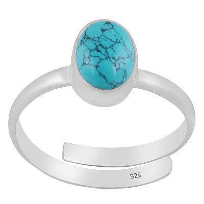 Gorgeous Plain Turquoise Oval Shape 925 Sterling Solid Silver Ring - R3403556-3