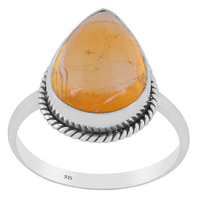 Authentic Wire Work Around Citrine Pear Shape 925 Sterling Solid Silver Ring - R3403558-5