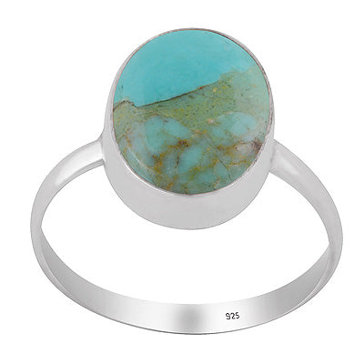 Beautiful Plain Collet Around Mohave Turquoise Oval Shape 925 Sterling Solid Silver Ring - R3403565-27
