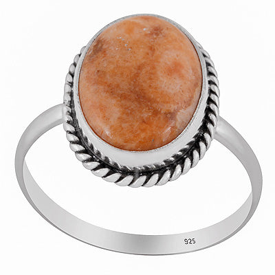 Authentic Wire Work Around Coral Mohave Oval Shape 925 Sterling Solid Silver Ring - R3403566-22