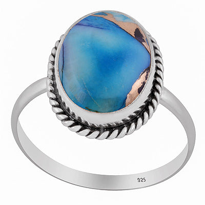 Authentic Wire Work Around Peacock Dahlia Copper Turquoise Oval Shape 925 Sterling Solid Silver Ring - R3403566-27