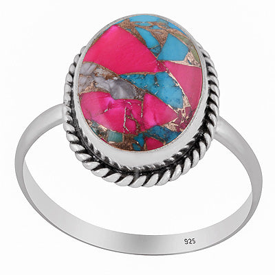 Authentic Wire Work Around Cotton Candy Copper Turquoise Oval Shape 925 Sterling Solid Silver Ring - R3403566-31