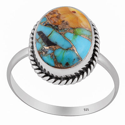Authentic Wire Work Around Oyster Copper Turquoise Oval Shape 925 Sterling Solid Silver Ring - R3403566-33