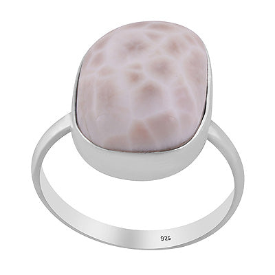 Beautiful Plain Collet Around Pink Larimar Irregular Shape 925 Sterling Solid Silver Ring - R3403567-6