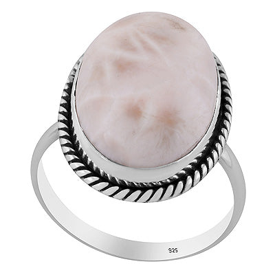 Authentic Wire Work Around Pink Larimar Oval Shape 925 Sterling Solid Silver Ring - R3403568-1