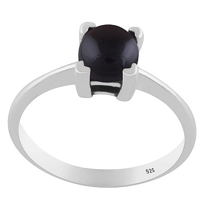 Stunning Prong Setting Around Black Onyx Round Shape 925 Sterling Solid Silver Ring - R3403571-14