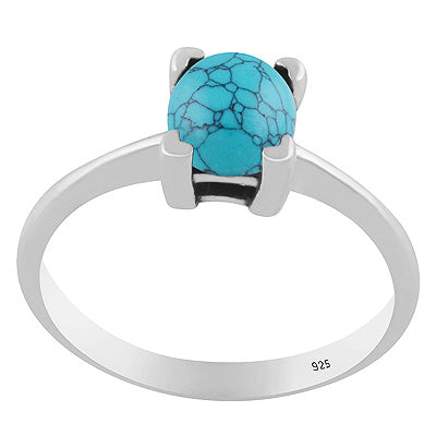 Stunning Prong Setting Around Turquoise Round Shape 925 Sterling Solid Silver Ring - R3403571-3