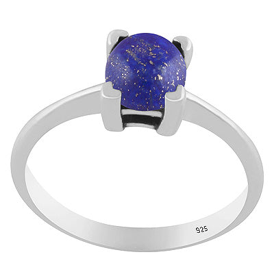 Stunning Prong Setting Around Lapis Round Shape 925 Sterling Solid Silver Ring - R3403571-6