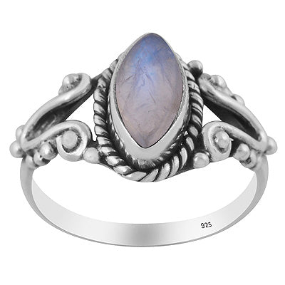 Stunning Rawa & Twisted Wire Work Around Rainbow Moonstone Marquise Shape 925 Sterling Solid Silver Ring - R3403572-4