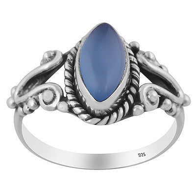 Stunning Rawa & Twisted Wire Work Around Blue Chalcedony Marquise Shape 925 Sterling Solid Silver Ring - R3403572-9