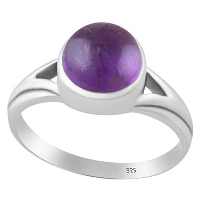 Beautiful Collet Setting Amethyst Round Shape 925 Sterling Solid Silver Ring - R3403573-1