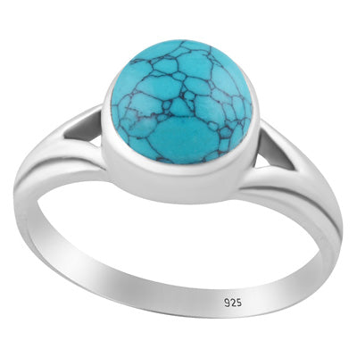 Beautiful Collet Setting Turquoise Round Shape 925 Sterling Solid Silver Ring - R3403573-3