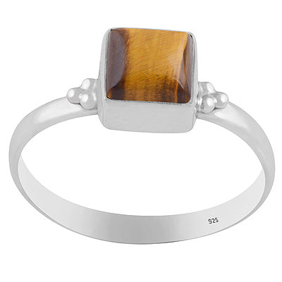 Minimal Rawa Work Around Tiger's Eye Square Shape 925 Sterling Solid Silver Ring - R3403576-11