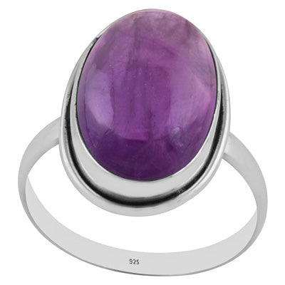 Stunning Plain Statement Amethyst Oval Shape 925 Sterling Solid Silver Ring - R3403582-2