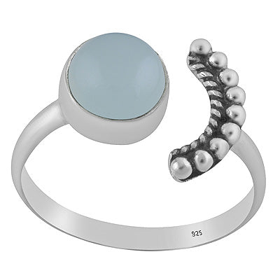 Gorgeous Rawa Around Moon Aqua Chalcedony Round Shape 925 Sterling Solid Silver Ring - R3403583-10