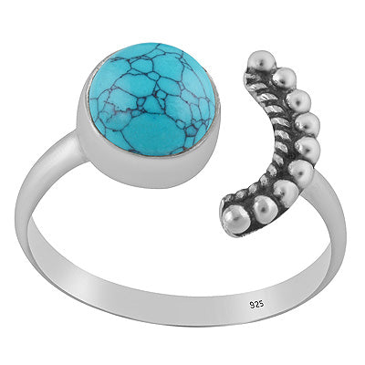 Gorgeous Rawa Around Moon Turquoise Round Shape 925 Sterling Solid Silver Ring - R3403583-3