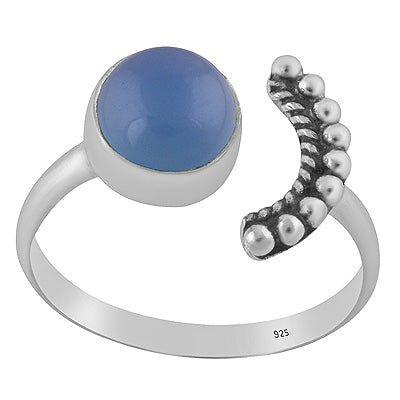 Gorgeous Rawa Around Moon Blue Chalcedony Round Shape 925 Sterling Solid Silver Ring - R3403583-9