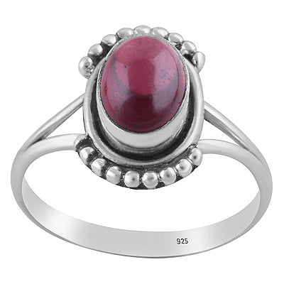 Alluring Handcrafted Rawa Work Around Garnet Oval Shape 925 Sterling Solid Silver Ring - R3403584-2