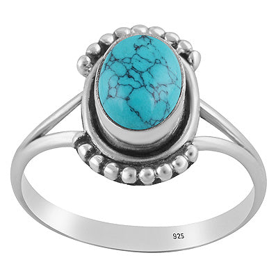 Alluring Handcrafted Rawa Work Around Turquoise Oval Shape 925 Sterling Solid Silver Ring - R3403584-3