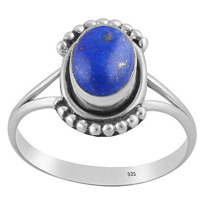 Alluring Handcrafted Rawa Work Around Lapis Oval Shape 925 Sterling Solid Silver Ring - R3403584-6