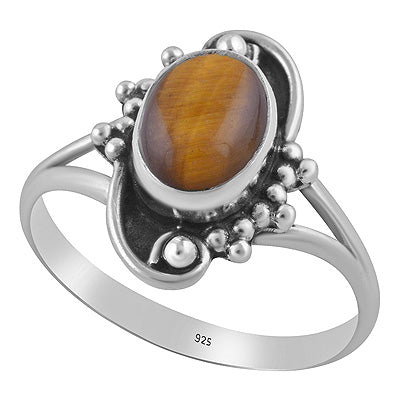 Beautiful Rawa And Wair Work Around Tiger's Eye Oval Shape 925 Sterling Solid Silver Ring - R3403585-11