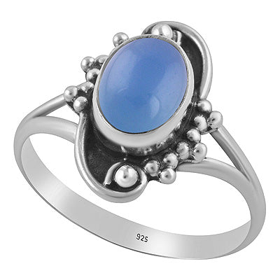 Beautiful Rawa And Wair Work Around Blue Chalcedony Oval Shape 925 Sterling Solid Silver Ring - R3403585-9