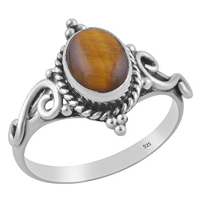 Stunning Twisted Wire & Rawa Work Around Tiger's Eye Oval Shape 925 Sterling Solid Silver Ring - R3403586-11