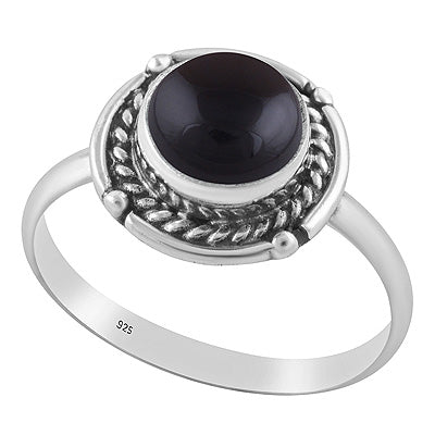 Alluring Handcrafted Wire Work Around Black Onyx Round Shape 925 Sterling Solid Silver Ring - R3403587-14