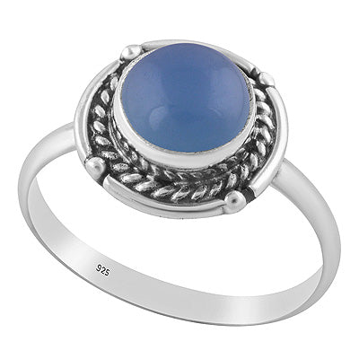 Alluring Handcrafted Wire Work Around Blue Chalcedony Round Shape 925 Sterling Solid Silver Ring - R3403587-9