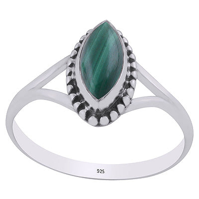 Alluring Rawa Work Around Malachite Marquise Shape 925 Sterling Solid Silver Ring - R3403589-12