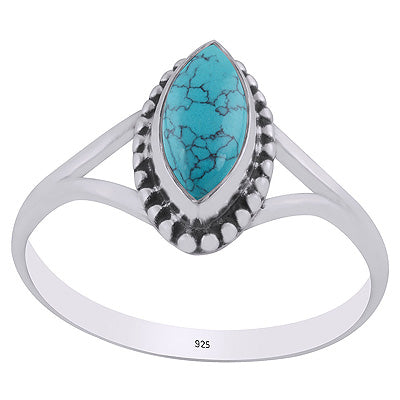 Alluring Rawa Work Around Turquoise Marquise Shape 925 Sterling Solid Silver Ring - R3403589-3