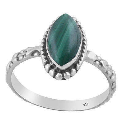 Alluring Handcrafted Work Band Around Malachite Marquise Shape 925 Sterling Solid Silver Ring - R3403590-12