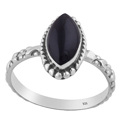 Alluring Handcrafted Work Band Around Black Onyx Marquise Shape 925 Sterling Solid Silver Ring - R3403590-14
