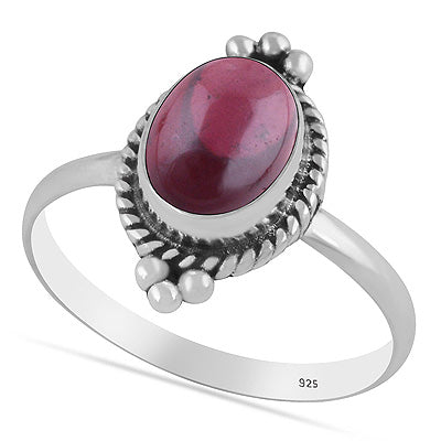 Beautiful Textured Rawa & Wire Work Around Garnet Oval Shape 925 Sterling Solid Silver Ring - R3403591-2