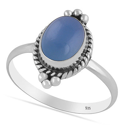 Beautiful Textured Rawa & Wire Work Around Blue Chalcedony Oval Shape 925 Sterling Solid Silver Ring - R3403591-9