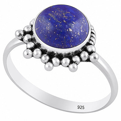 Stunning Wire & Rawa Work Around Lapis Round Shape 925 Sterling Solid Silver Ring - R3403592-6