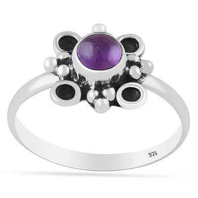 Beautiful Handcrafted Design Amethyst Round Shape 925 Sterling Solid Silver Ring - R3403593-1