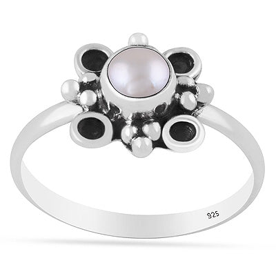 Beautiful Handcrafted Design Pearl Round Shape 925 Sterling Solid Silver Ring - R3403593-15