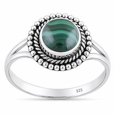 Stunning Twisted Wire & Rawa Work Around Malachite Round Shape 925 Sterling Solid Silver Ring - R3403595-12