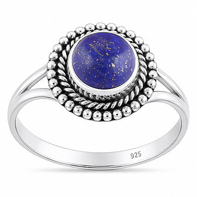 Stunning Twisted Wire & Rawa Work Around Lapis Round Shape 925 Sterling Solid Silver Ring - R3403595-6