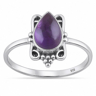 Gorgeous Oxidised Wire Work Around Amethyst Pear Shape 925 Sterling Solid Silver Ring - R3403596-1