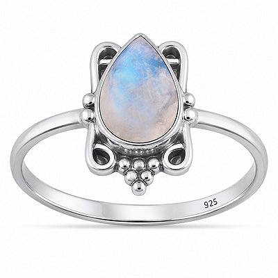 Gorgeous Oxidised Wire Work Around Rainbow Moonstone Pear Shape 925 Sterling Solid Silver Ring - R3403596-4