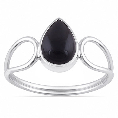 Stunning Shank Around Black Onyx Pear Shape 925 Sterling Solid Silver Ring - R3403597-14