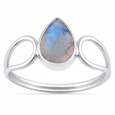 Stunning Shank Around Rainbow Moonstone Pear Shape 925 Sterling Solid Silver Ring - R3403597-4